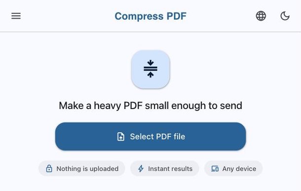 Compress PDF tool ready to select a file