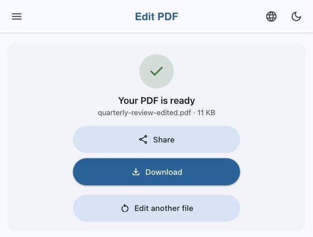 Das bearbeitete PDF bereit zum Herunterladen