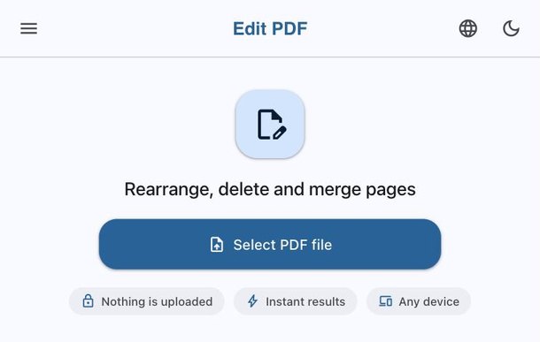 PDF-Bearbeitungstool bereit zur Dateiauswahl