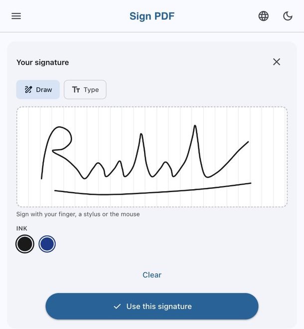 Drawing a signature on the signature pad
